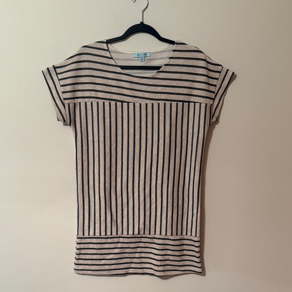 She + Sky Black and Cream Striped Mini Dress
